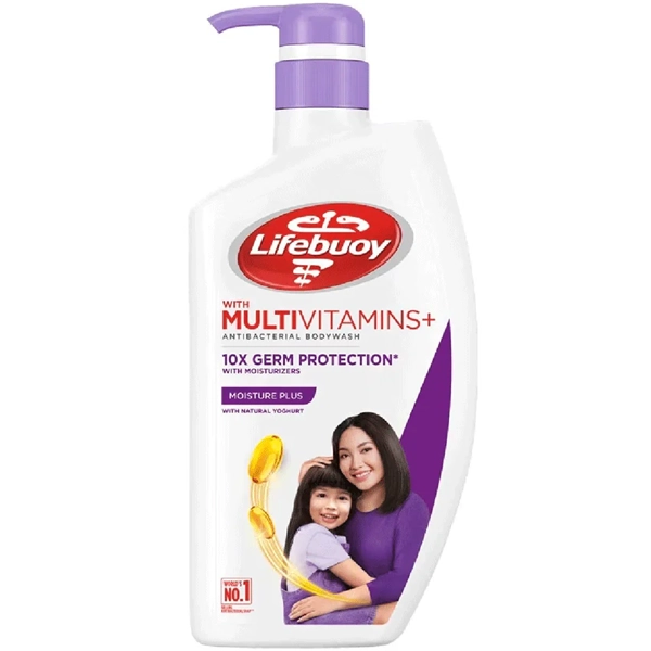 شامپو بدن لایف بوی بنفش پمپی 950 میل مدل Moisture PLus آنتی باکتریال ضد عفونت حاوی ماست | Lifebuoy Moisture PLus Body Wash With Yoghurt 950ml